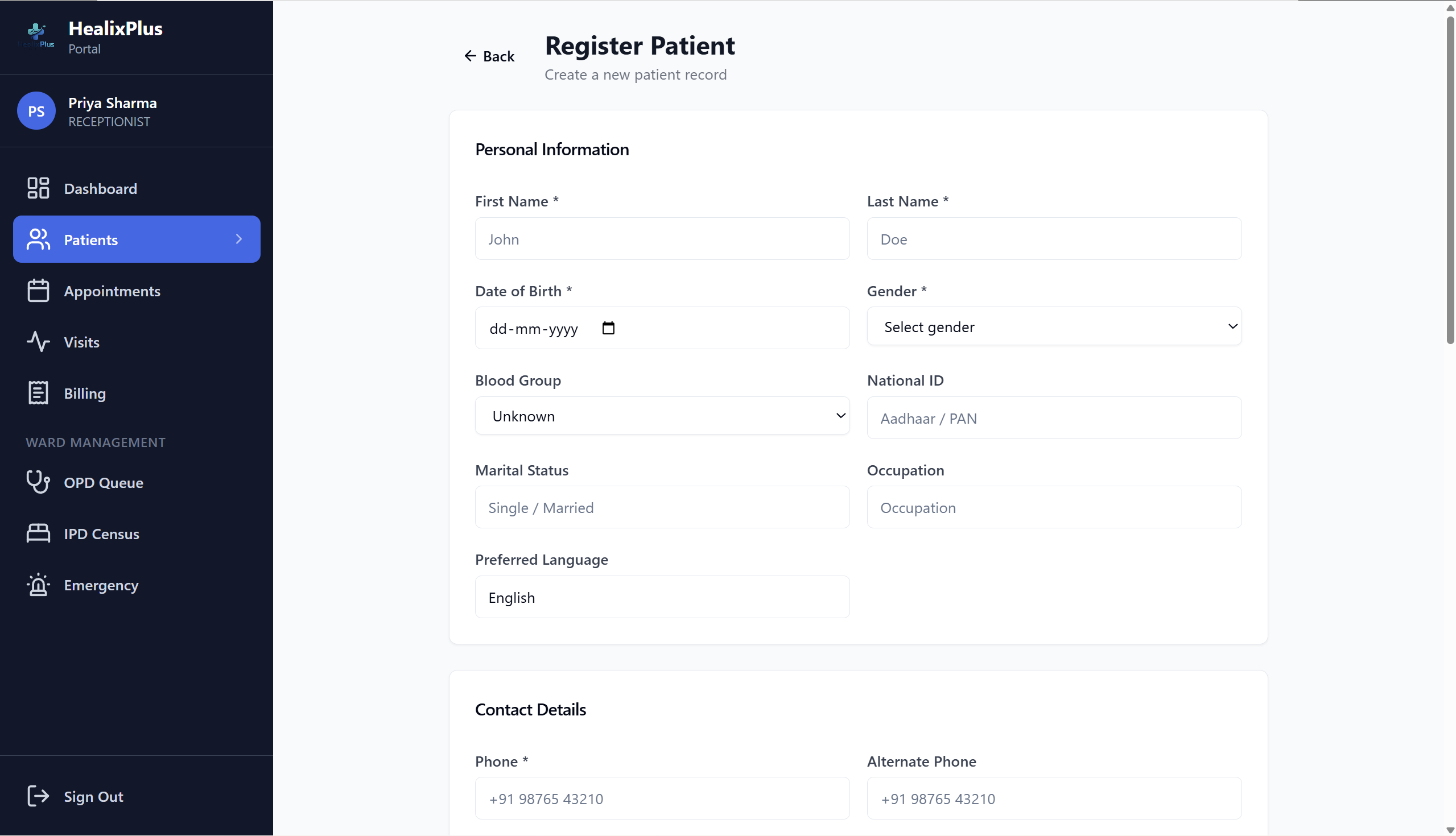 HealixPlus — Register New Patient