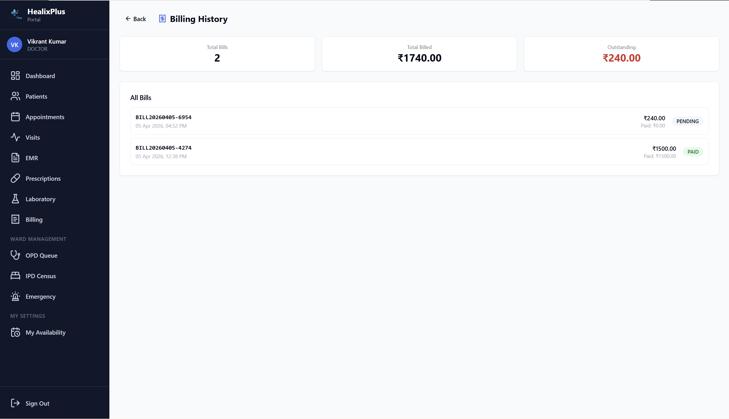 HealixPlus — Generate Bill & Collect Payment